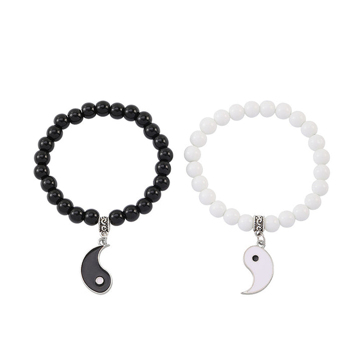 Buddha Stones 2Pcs Black Onyx White Turquoise Bead Yin Yang Protection Couple Bracelet - Black&White Yin Yang - image 9