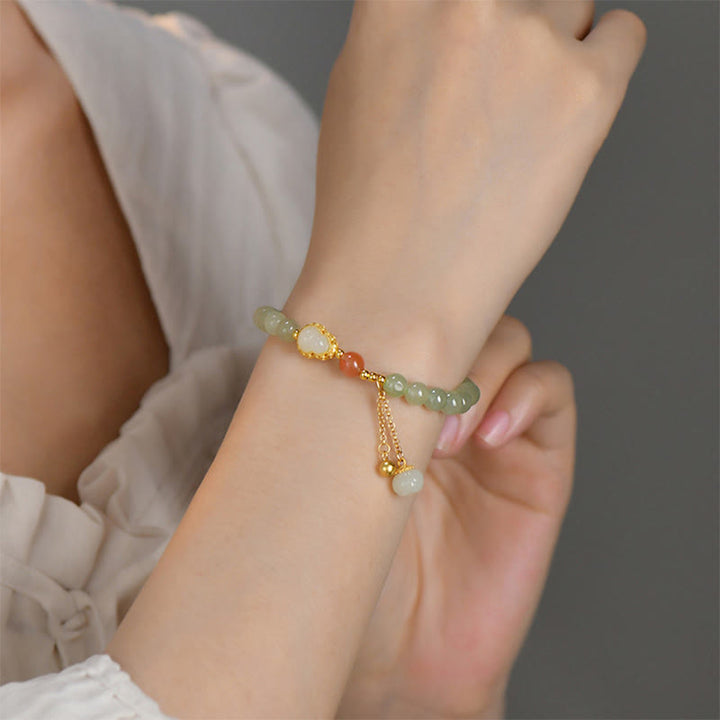 Buddha Stones 925 Sterling Silver Hetian Jade Gourd Lotus Abundance Luck Bracelet - image 5