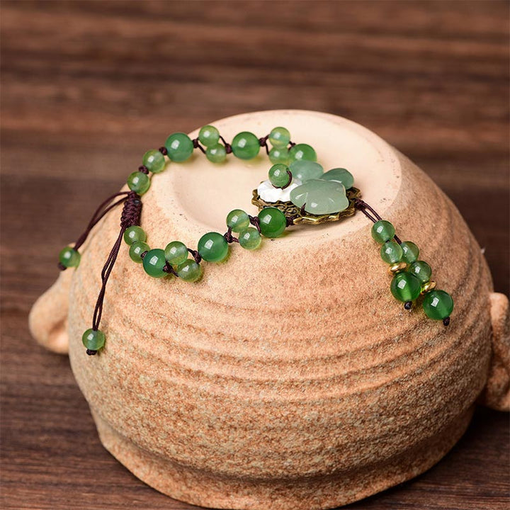 Buddha Stones Natural Green Jade Luck Dangling Flower Bracelet - image 16