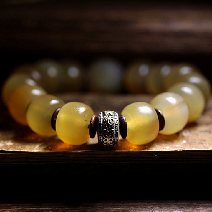 Buddha Stones Handmade Tibetan Sheep Horn Om Mani Padme Hum Auspiciousness Bracelet - image 4