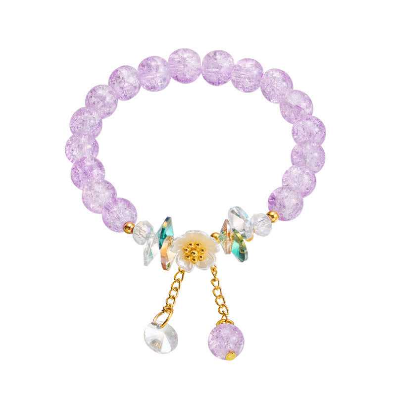 Buddha Stones Simple Design Flower Charm Glass Bead Bracelet - Purple - image 11
