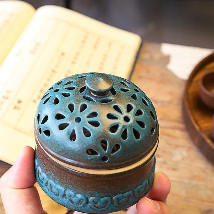 Buddha Stones Mini Hollow Spiritual Meditation Ceramic Small Incense Burner Decoration - image 3