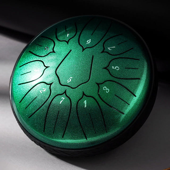 Buddha Stones Steel Tongue Drum Sound Healing Meditation Yoga Lotus Drum Kit 11 Note 6 Inch - Green - image 11