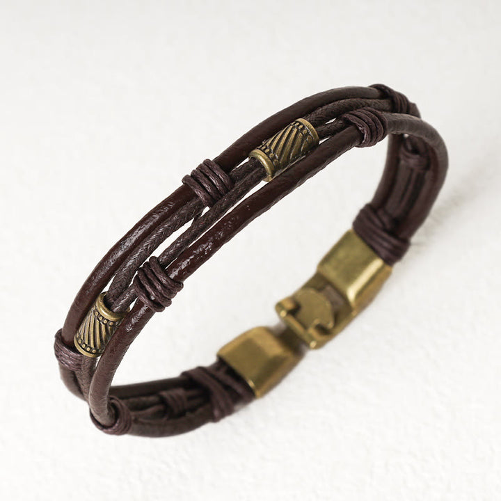 Buddha Stones Vintage Leather Wrist Band Brown Rope Layered Bracelet Bangle - image 9
