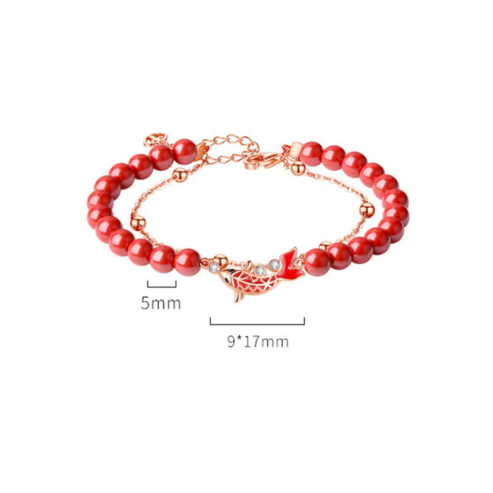 Buddha Stones 925 Sterling Silver Lucky Koi Fish Cinnabar Zircon Prosperity Double Layer Chain Bracelet - image 14