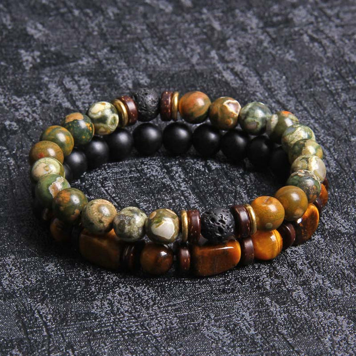 Buddha Stones 2PCS Healing Crystal Emperor Stone Tiger Eye Bead Bracelet - image 8