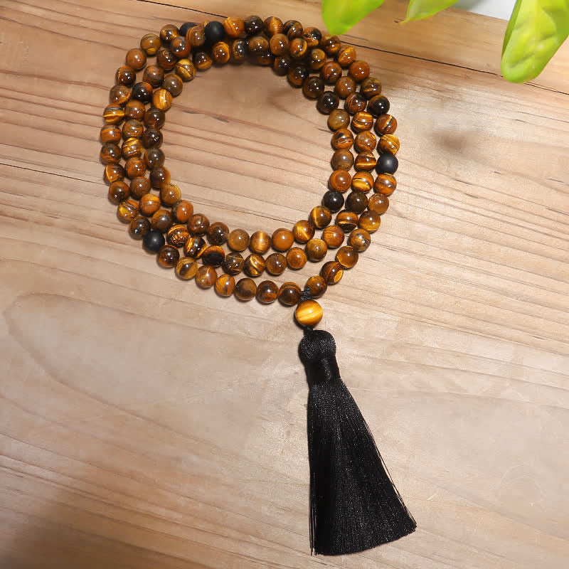 Buddha Stones 108 Beads Mala Tiger Eye Protection Tassel Bracelet - image 7