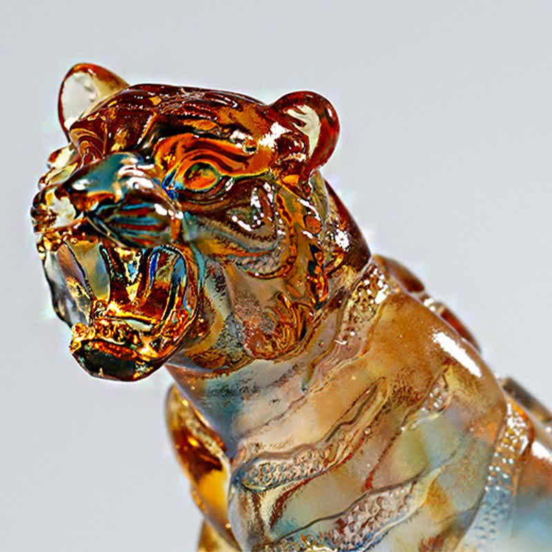 Buddha Stones Handmade Liuli Crystal Tiger Art Piece Protection Home Decoration - image 5