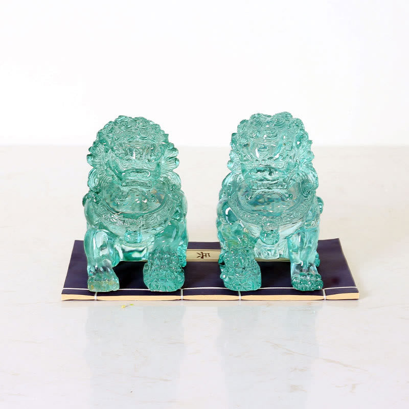 Buddha Stones 2Pcs Lion Statue Courage Strength Resin Home Office Decoration - A Pair of Lions-Cyan - image 0