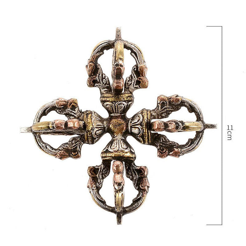 Tibetan Handmade 5 Prong Double Dorje Copper Iron Thunderbolt Strength Vajra - image 12