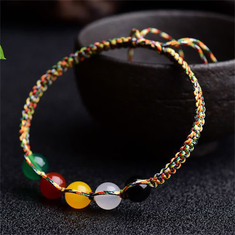Buddha Stones Colorful Agate Metal Wood Water Fire Earth Five Elements String Bracelet - image 4