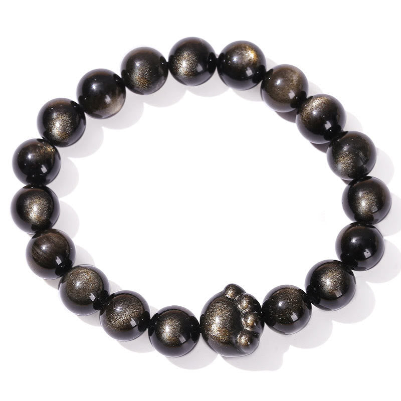 Buddha Stones Natural Gold Sheen Obsidian Silver Sheen Obsidian Cute Cat Paw Claw Wealth Bracelet - image 5