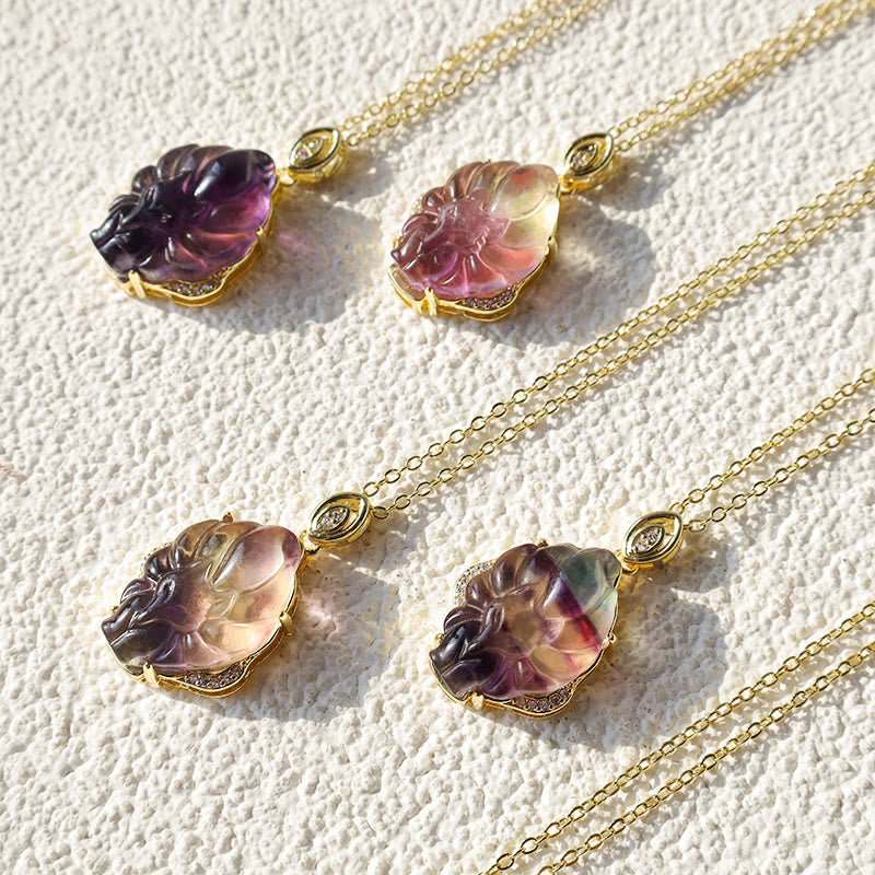 Buddha Stones Natural Colorful Fluorite Nine Tailed Fox Protection Necklace Pendant - image 1