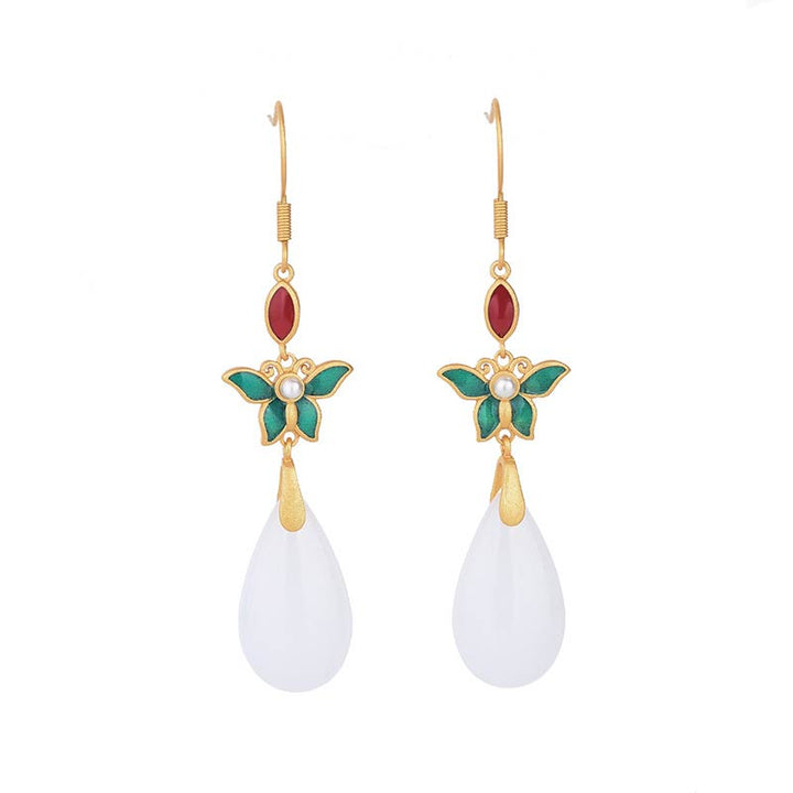 Buddha Stones FengShui White Jade Luck Drop Earrings - image 7