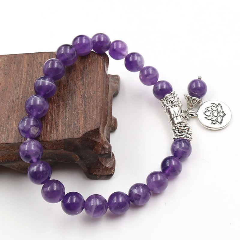 Buddha Stones Amethyst Crystal Lotus Healing Balance Bracelet - image 3
