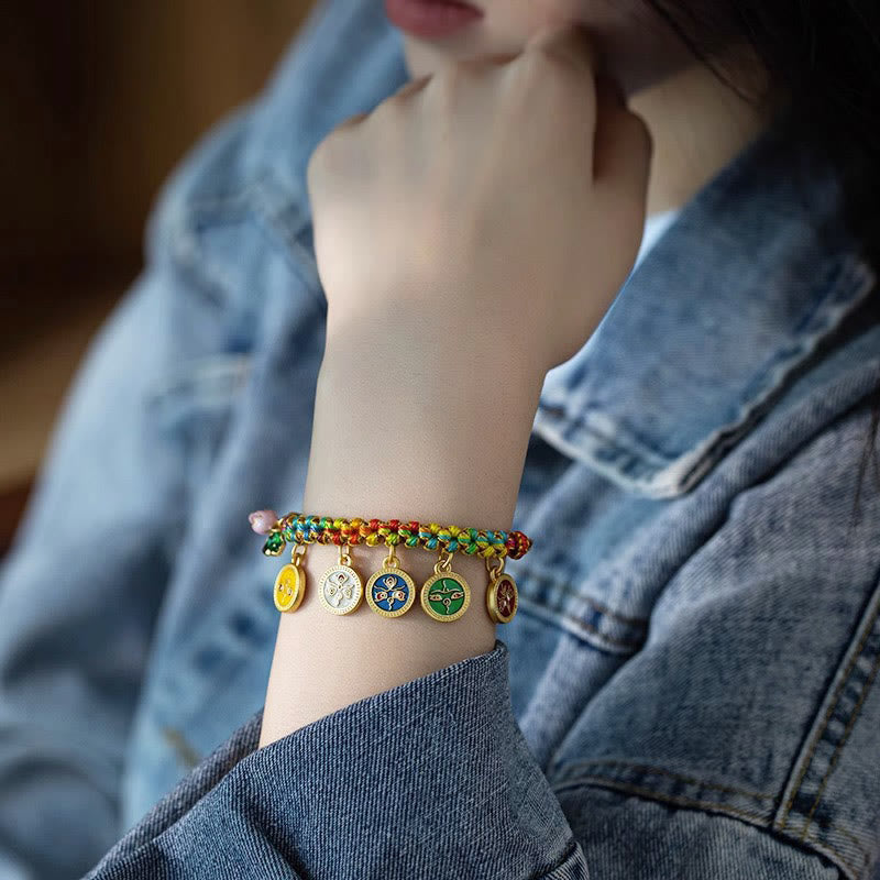 Buddha Stones Tibetan Colorful Rope Five God Of Wealth Luck Braid Bracelet - image 7