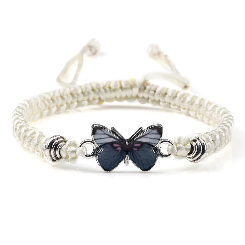 Buddha Stones Butterfly Freedom Love String Charm Bracelet - Beige-Gray Butterfly - image 6