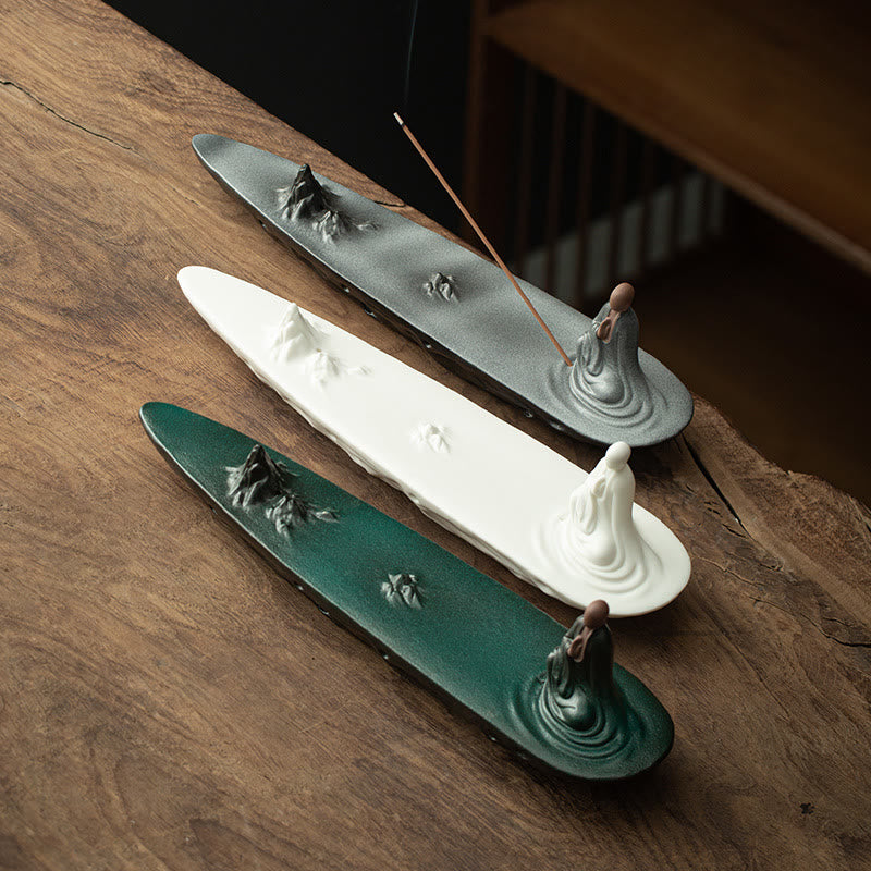 Buddha Monk Ceramic Sea Wave Mountain Blessing Incense Burner Decoration - image 1