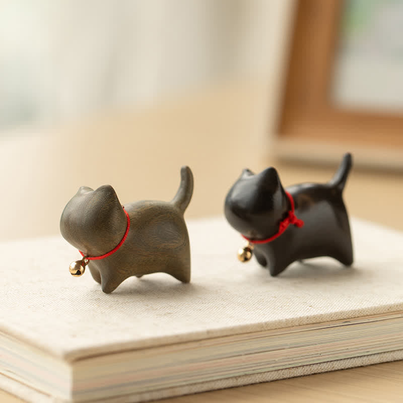 Buddha Stones Green Sandalwood Small Leaf Red Sandalwood Cute Cat Animals Soothing Peace Decoration - image 1