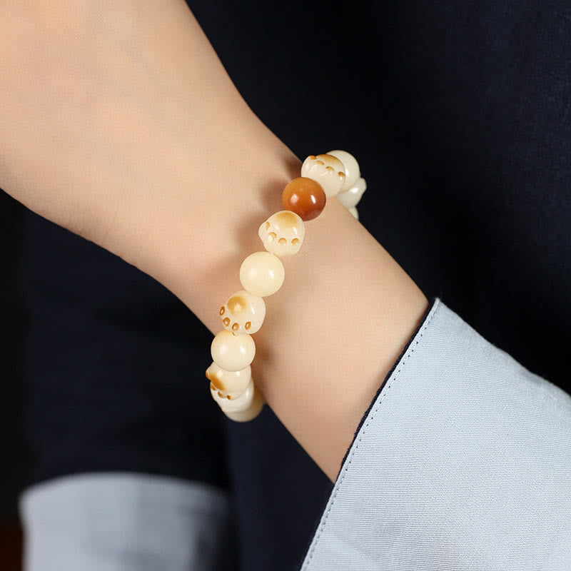Buddha Stones Natural Bodhi Seed Sandalwood Lucky Cute Cat Head Paw Claw Peace Bracelet - image 17