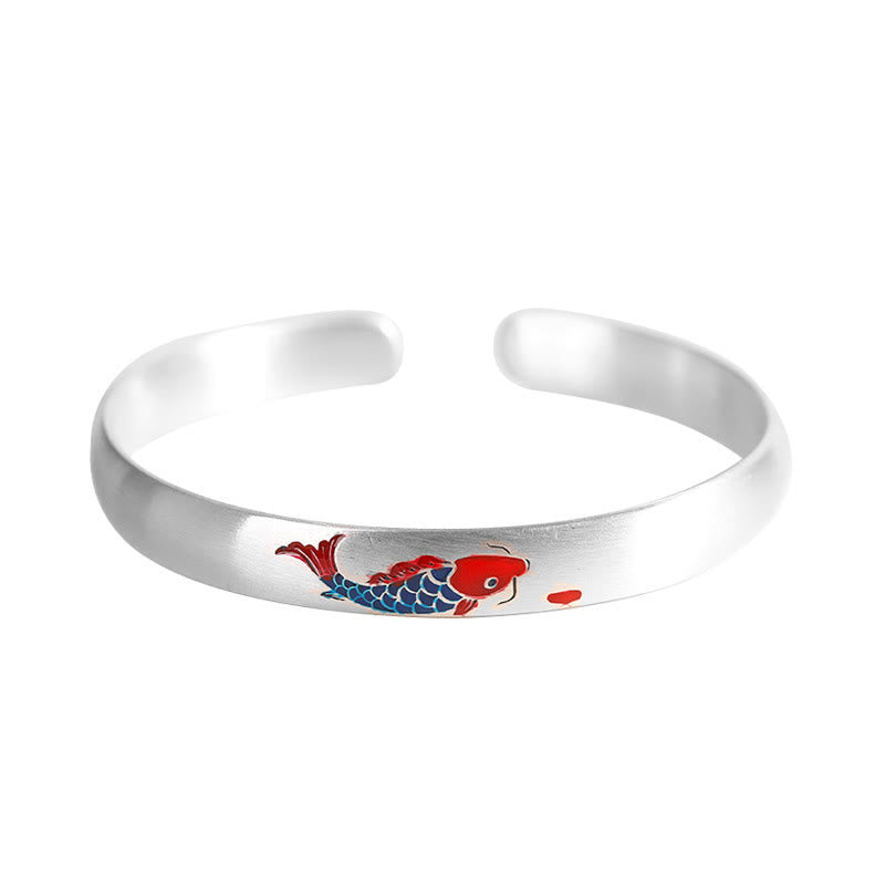Buddha Stones 999 Sterling Silver Koi Fish Luck Cuff Bracelet Bangle - image 7