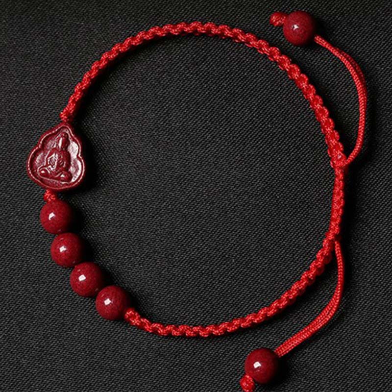 Buddha Stones Laughing Buddha Avalokitesvara Cinnabar Blessing String Bracelet - image 3