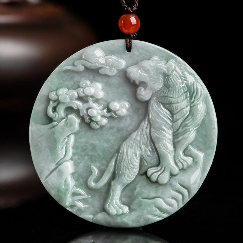 Buddha Stones Chinese Zodiac Tiger Jade Protection Necklace String Pendant - Jade - image 0