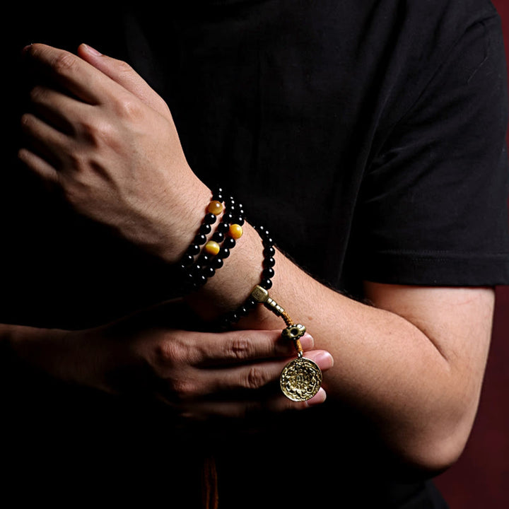 Buddha Stones Tibetan 108 Mala Beads Black Onyx Tiger Eye Beads Nine Palaces Bagua Protection Bracelet - image 9