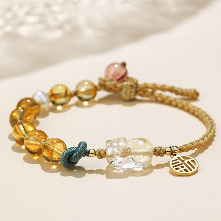 Buddha Stones Citrine PiXiu Fu Character Prosperity String Braided Bracelet - image 1