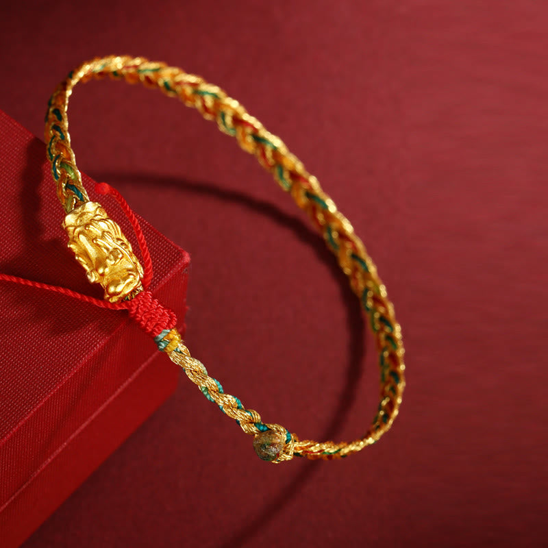 Buddha Stones Year of the Dragon Handmade Colorful Dragon Carved Success Braided Bracelet - image 1