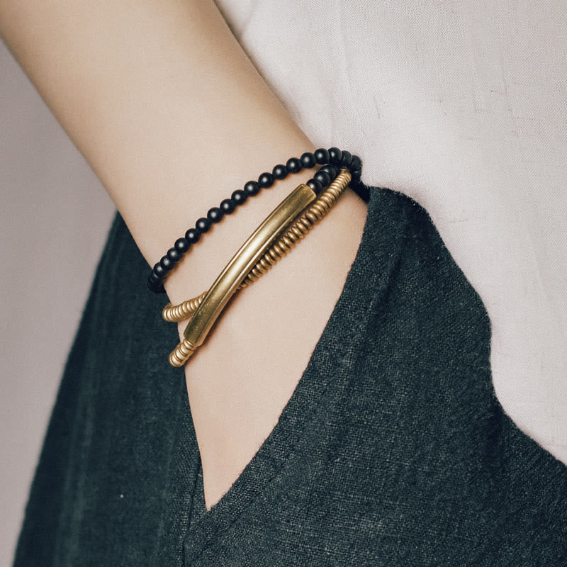 Buddha Stones Tibetan Various Agate Stone Copper Protection Triple Wrap Bracelet - image 5