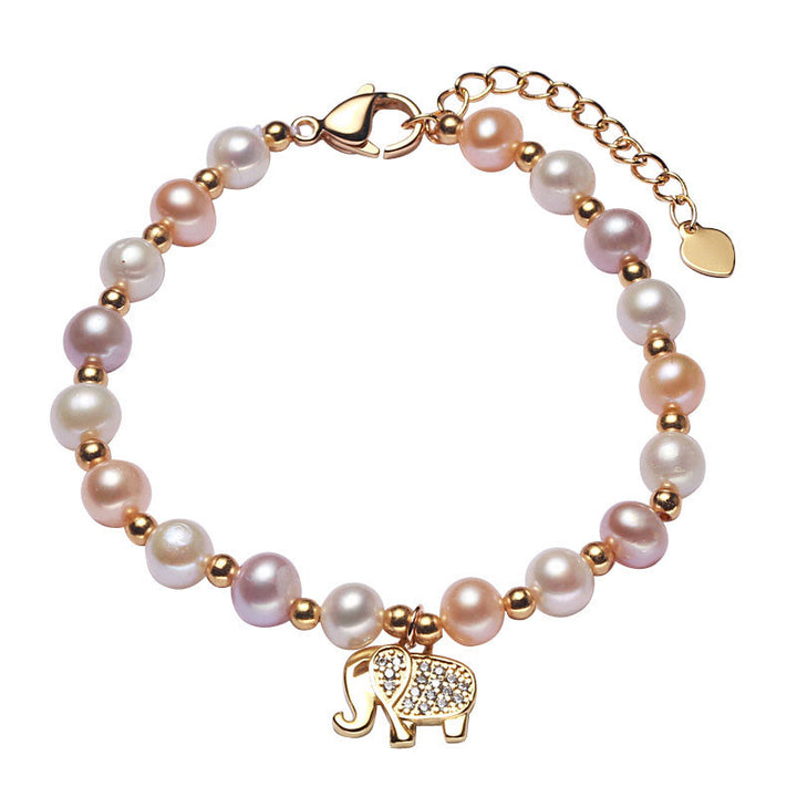 Buddha Stones 18K Gold Plated Pearl Elephant Zircon Charm Sincerity Bracelet - image 4