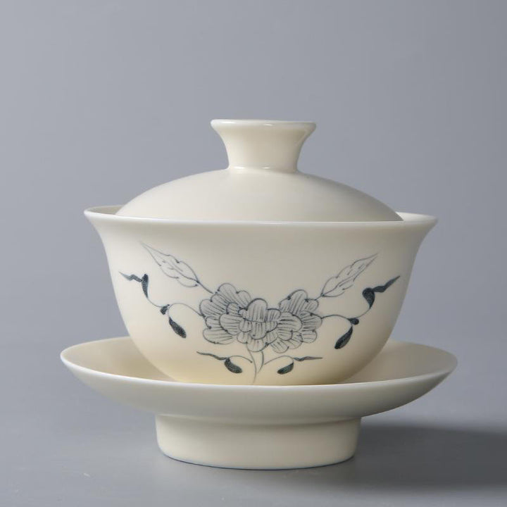 Buddha Stones Hand Painted Pomegranate Hibiscus Pine Lotus Ceramic Gaiwan Sancai Teacup Kung Fu Tea Cup And Saucer With Lid - 13*9cm*200ml - Hibiscus - image 5