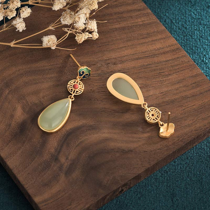 Buddha Stones FengShui Jade Double Happiness Fortune Earrings - image 3