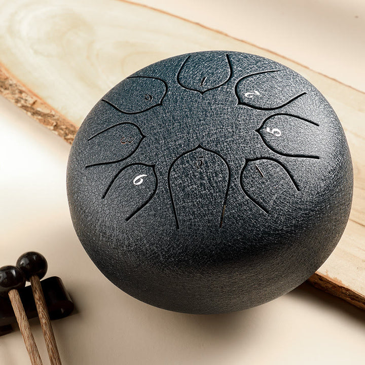 Buddha Stones Steel Tongue Drum Sound Healing Meditation Lotus Pattern Drum Kit 8 Note 6 Inch Percussion Instrument - DarkGray - image 8
