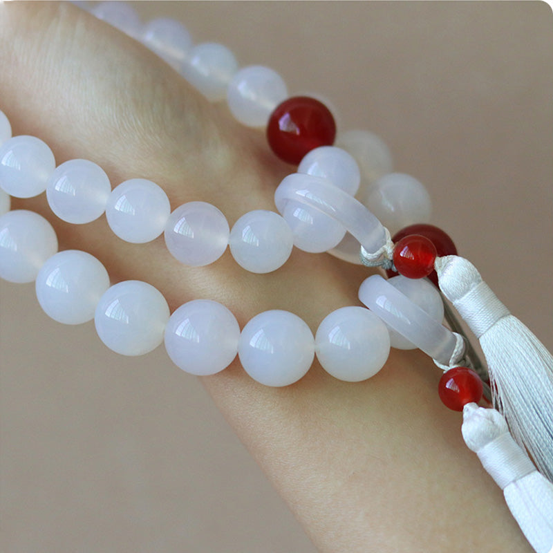 Buddha Stones White Agate Red Agate Luck Wrist Mala Tassels Pocket Mala Car Decoration - image 6