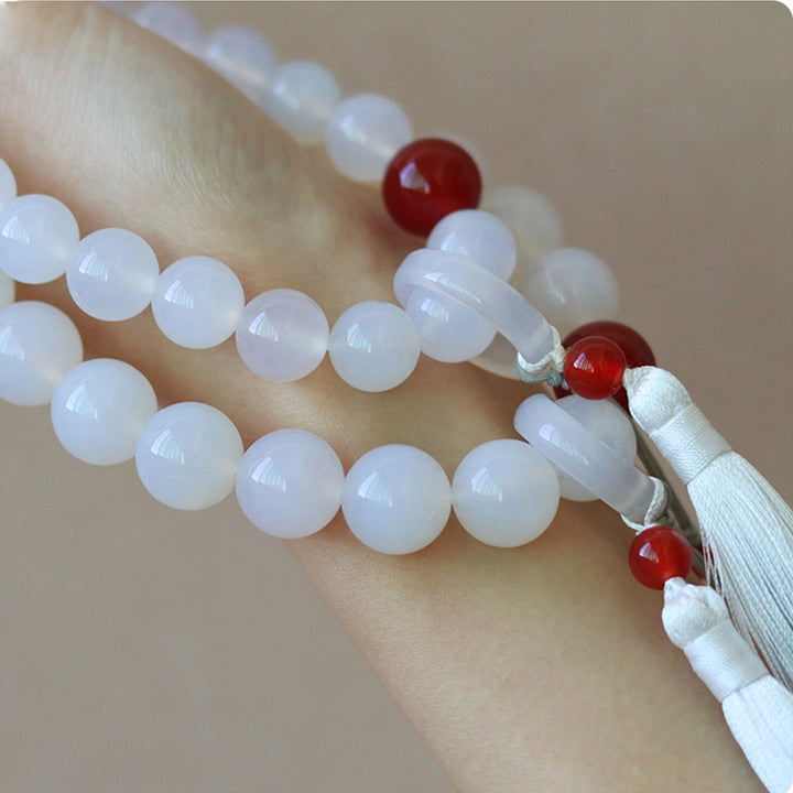 Buddha Stones White Agate Red Agate Luck Wrist Mala Tassels Pocket Mala Car Decoration - image 6