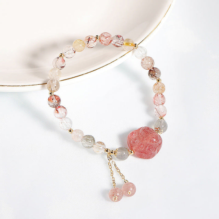 Buddha Stones Natural Strawberry Quartz Cat Paw Claw Colorful Rutilated Quartz Moonstone Love Bracelet - image 5
