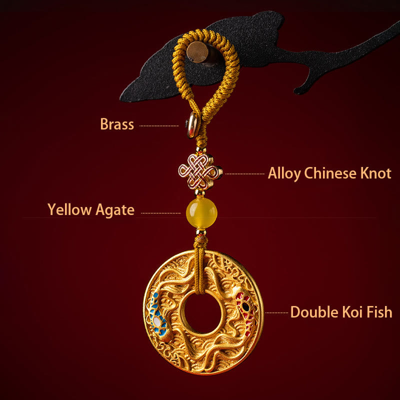 Buddha Stones Double Koi Fish Peace Buckle Wealth Luck Key Chain - image 9