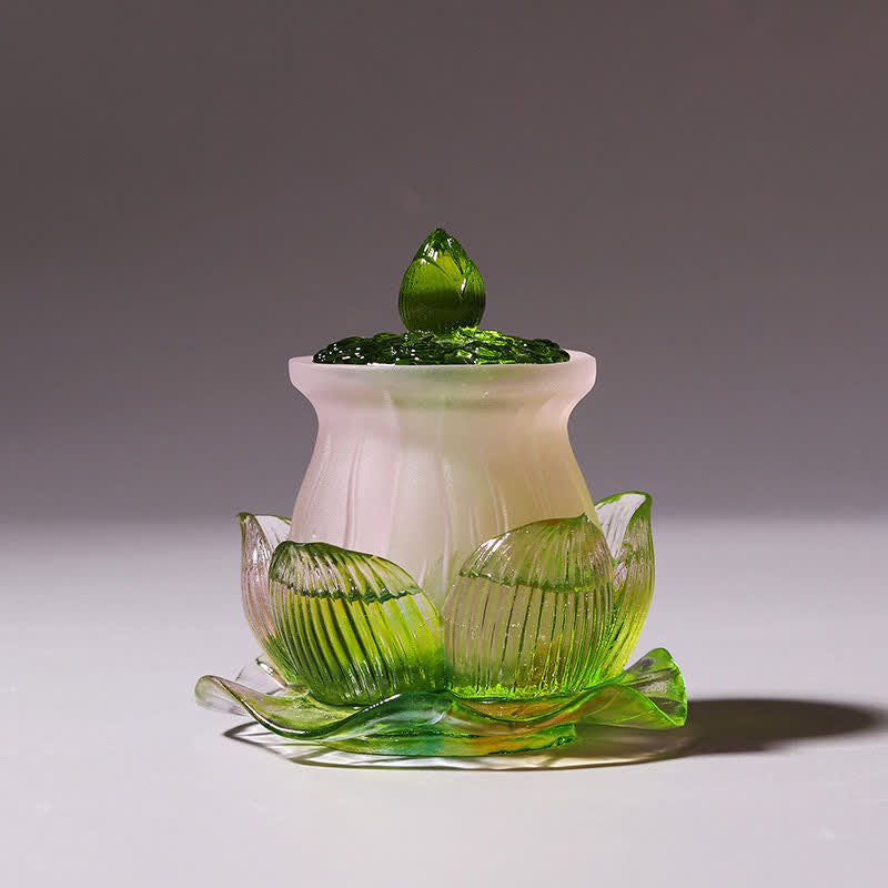 Buddha Stones Feng Shui Lotus Handmade Liuli Crystal Art Piece Home Office Offering Decoration - image 2