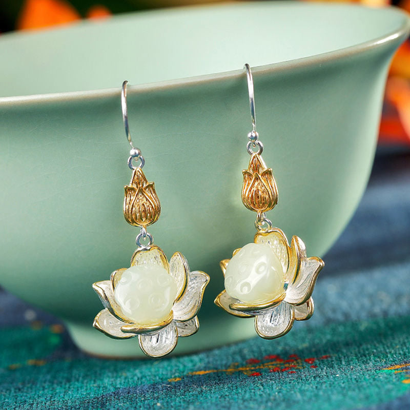 Buddha Stones White Jade Protection Harmony Drop Earrings - image 5