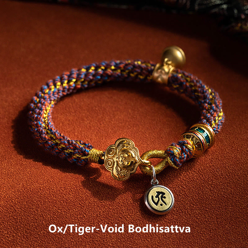 Buddha Stones 925 Sterling Silver Chinese Zodiac Natal Buddha Om Mani Padme Hum Luck Bell Braided String Bracelet - Ox/Tiger-Void Bodhisattva - 17-19cm - image 9