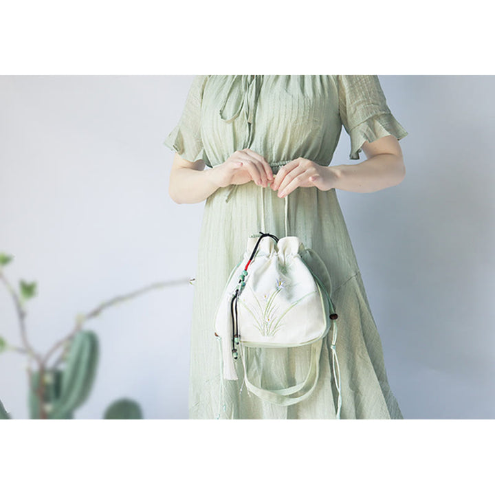 Buddha Stones Handmade Embroidered Flowers Canvas Tote Shoulder Bag Handbag - image 18