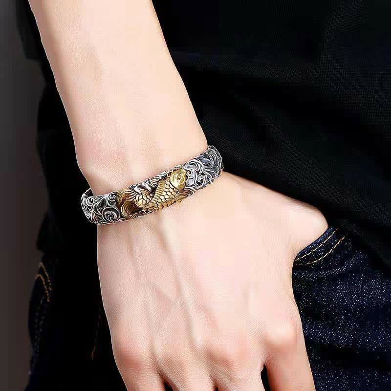Buddha Stones Koi Fish Grass Pattern Prosperity Wealth Bracelet Bangle - image 1