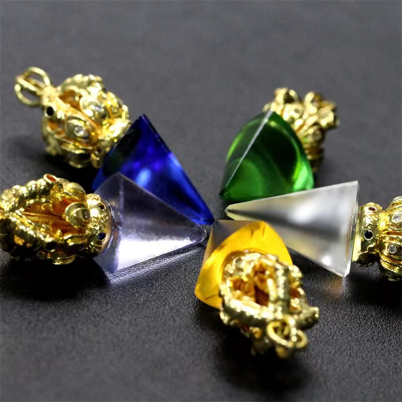 Buddha Stones Tibetan Dorje Vajra 4 Prong Lotus Liuli Crystal Strength Necklace Pendant - image 19