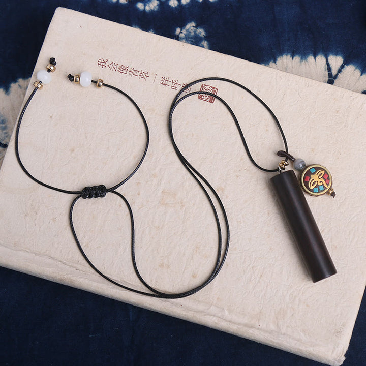 Tibetan Ebony Wood Dzi Bead Peace Calm Necklace Pendant - image 6