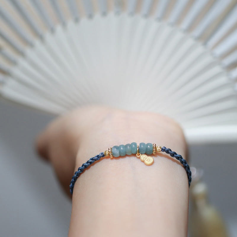 Buddha Stones 925 Sterling Silver Natural Jade Gourd Rutilated Quartz Fu Character Luck Braid Bracelet - image 3