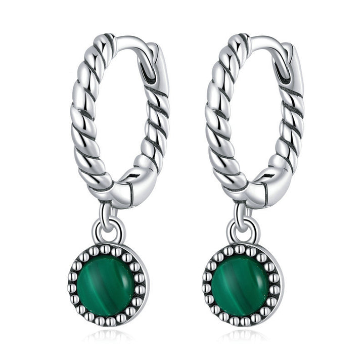925 Sterling Silver Round Malachite Anti-Anxiety Drop Earrings - Malachite (Anti-Anxiety ♥ Protection) - image 0