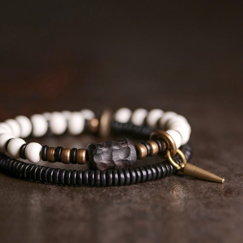 Buddha Stones Bone Beads Ebony Wood Copper Strength Couple Bracelet - image 6