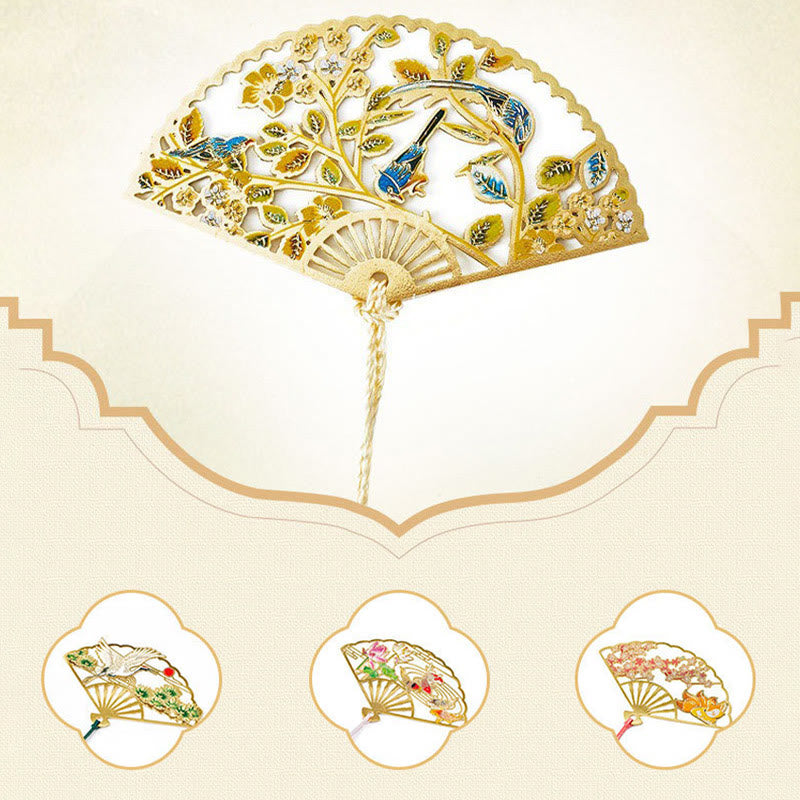 Buddha Stones Traditional Butterfly Lotus Flower Crane Dragon Phoenix Fox Koi Fish New Beginning Metal Brass Hollow Fan Bookmarks - image 11